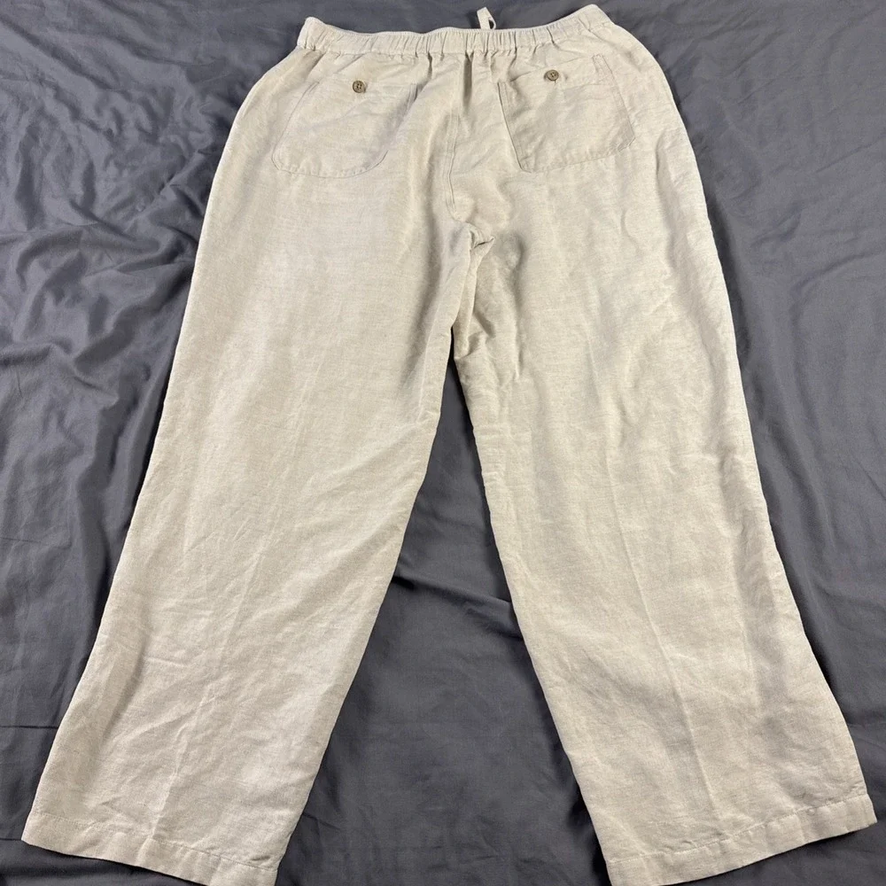 Cubavera Linen Blend Pants Mens Large Light Khaki Drawstring Elastic Waist